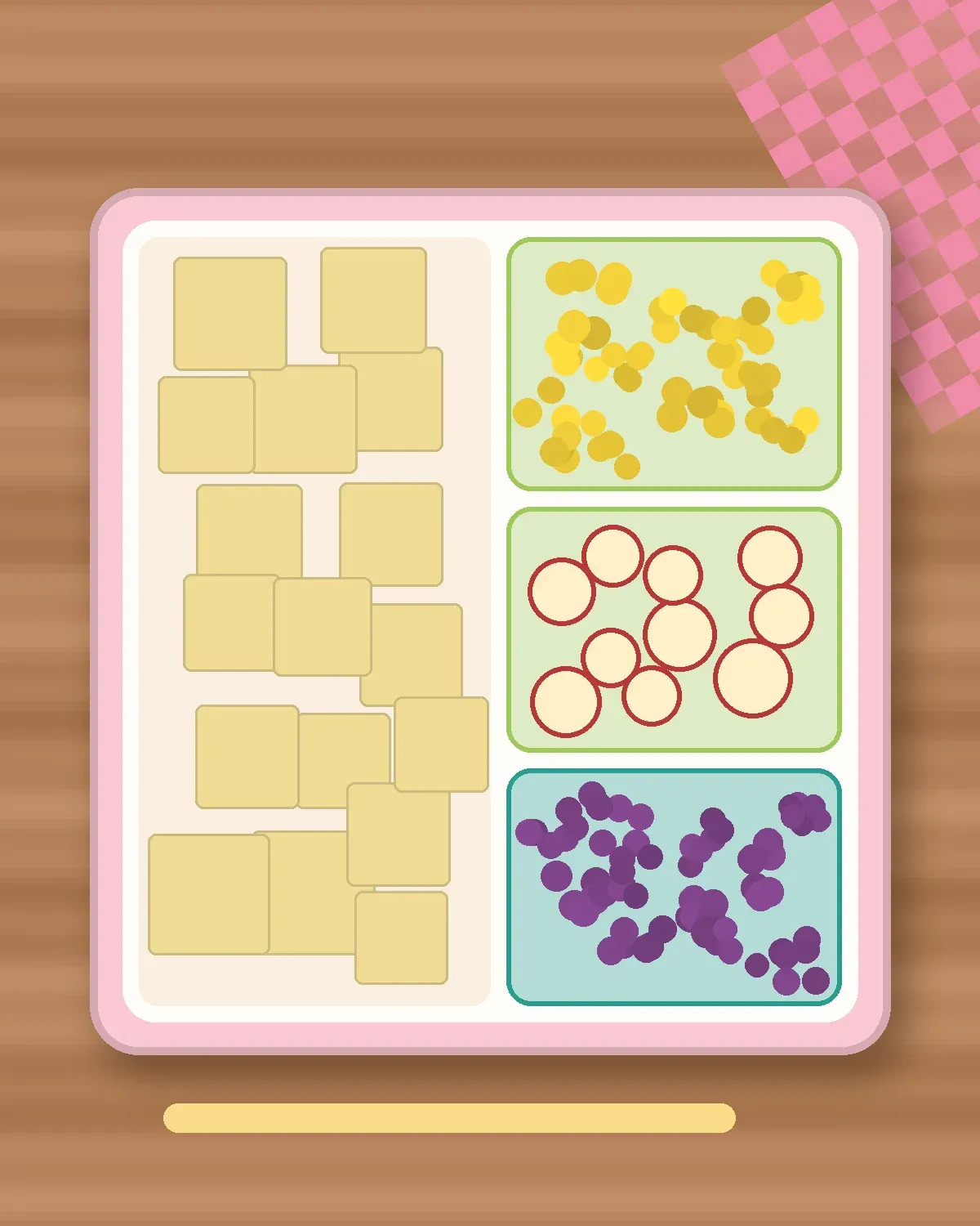 Illustration of Gamja Jorim (Sweet Soy Potatoes) in a colourful bento box
