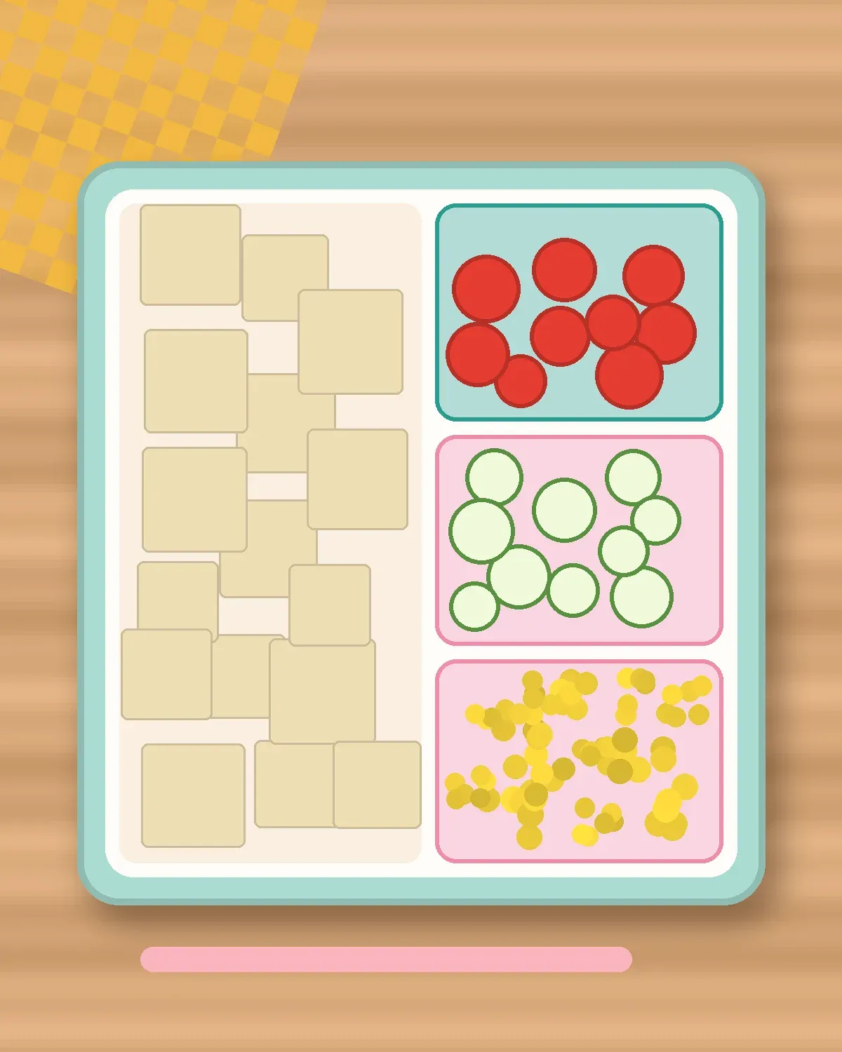 Illustration of Mild Tofu Jorim in a colourful bento box