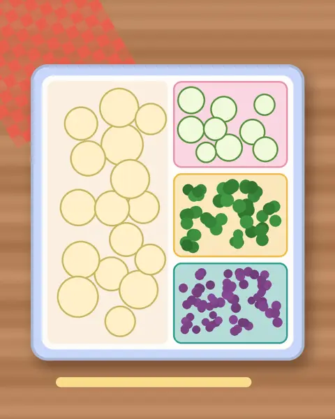 Illustration of Banana Coins in a colourful bento box