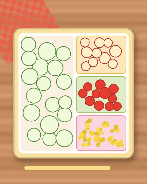 Illustration of Cucumber Smiles in a colourful bento box