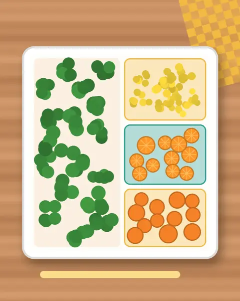 Illustration of Garlic Broccoli Trees in a colourful bento box