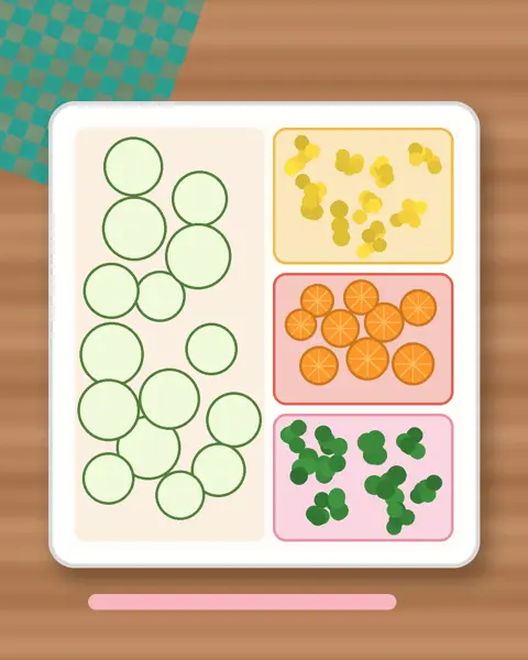 Illustration of Kongnamul-Style Zucchini Namul in a colourful bento box