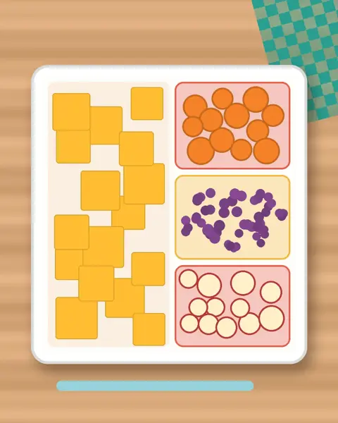 Illustration of Mango Cubes in a colourful bento box