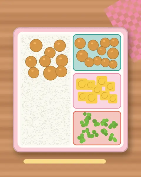 Illustration of Soboro Rice (Chicken & Egg Crumble) in a colourful bento box