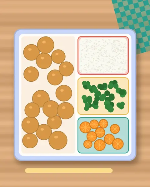 Illustration of Soy Sauce Chicken with Rice in a colourful bento box