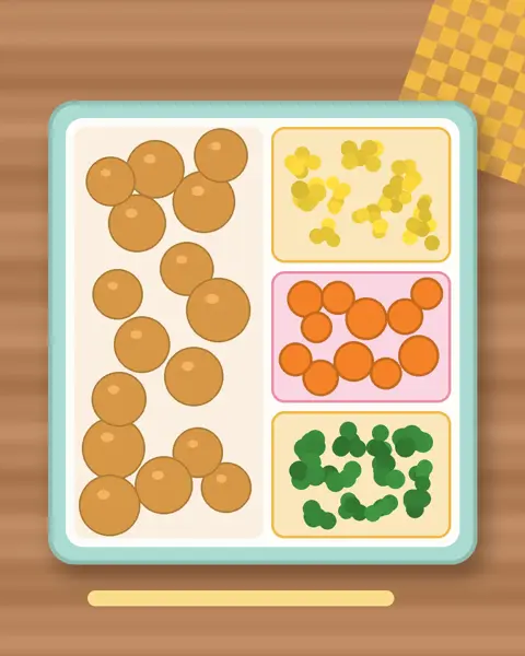 Illustration of Teriyaki Chicken Bites in a colourful bento box