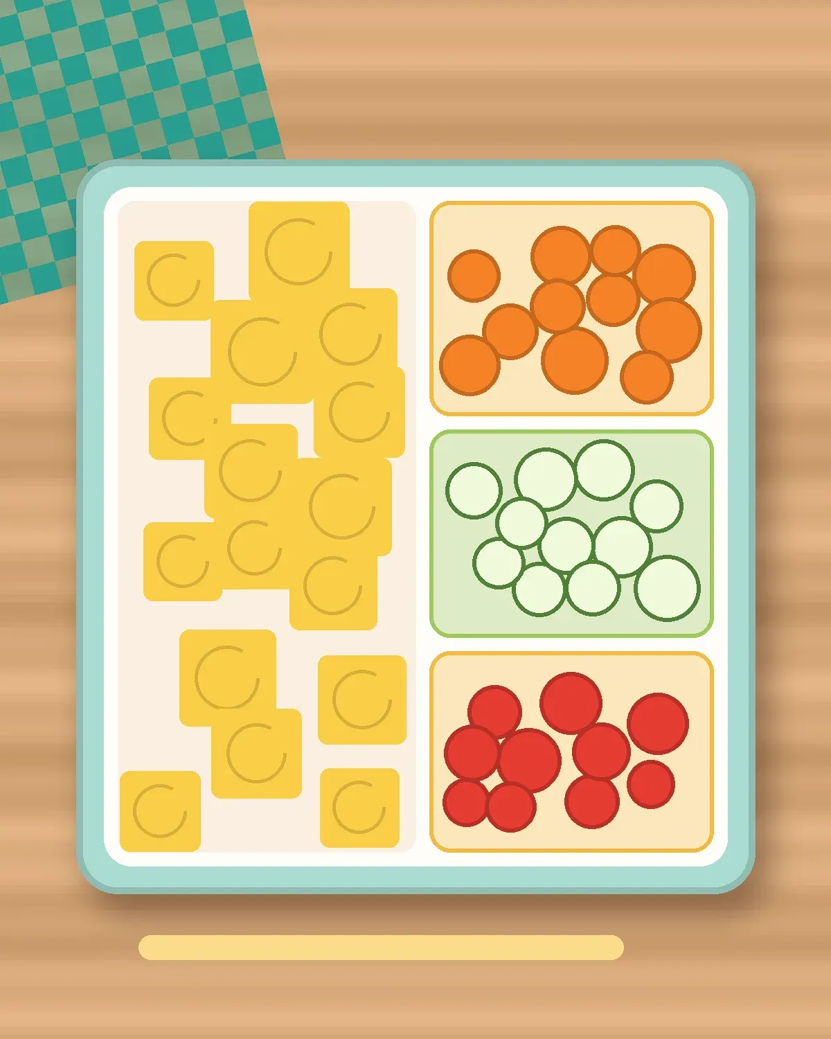 Illustration of Veggie Pajeon Pancake Wedges in a colourful bento box